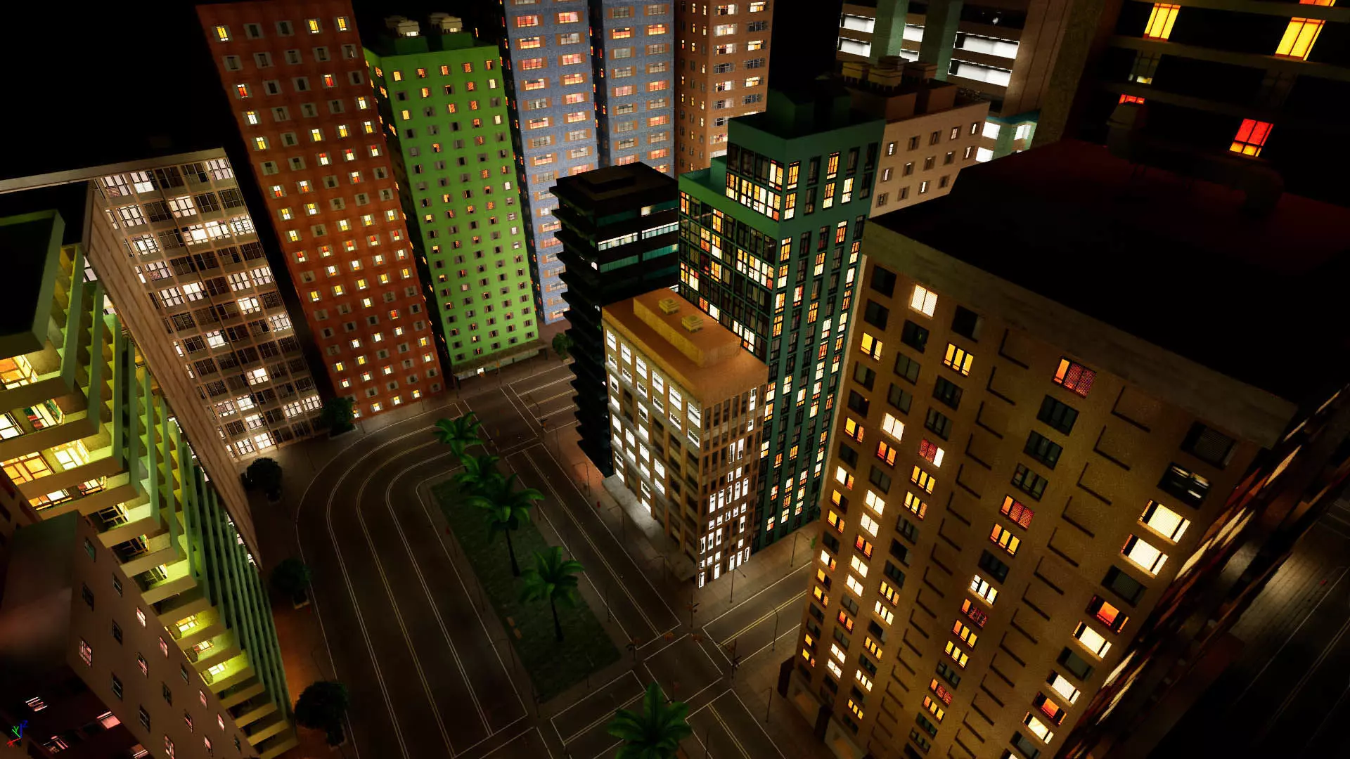 City Downtown Skyscraper Street - Night - Unreal - Lot 10 Low-poly 3D model_9
