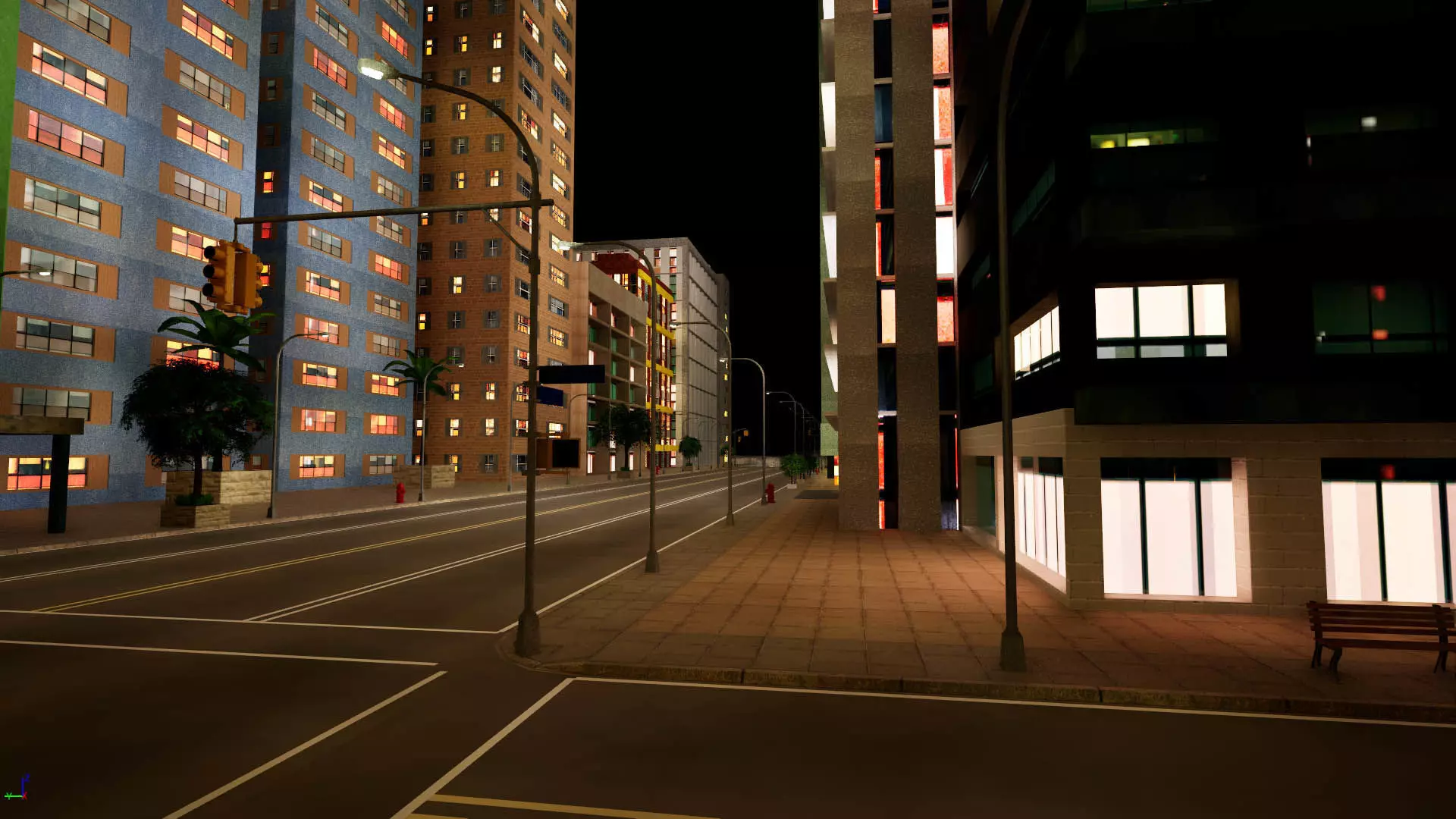 City Downtown Skyscraper Street - Night - Unreal - Lot 10 Low-poly 3D model_8