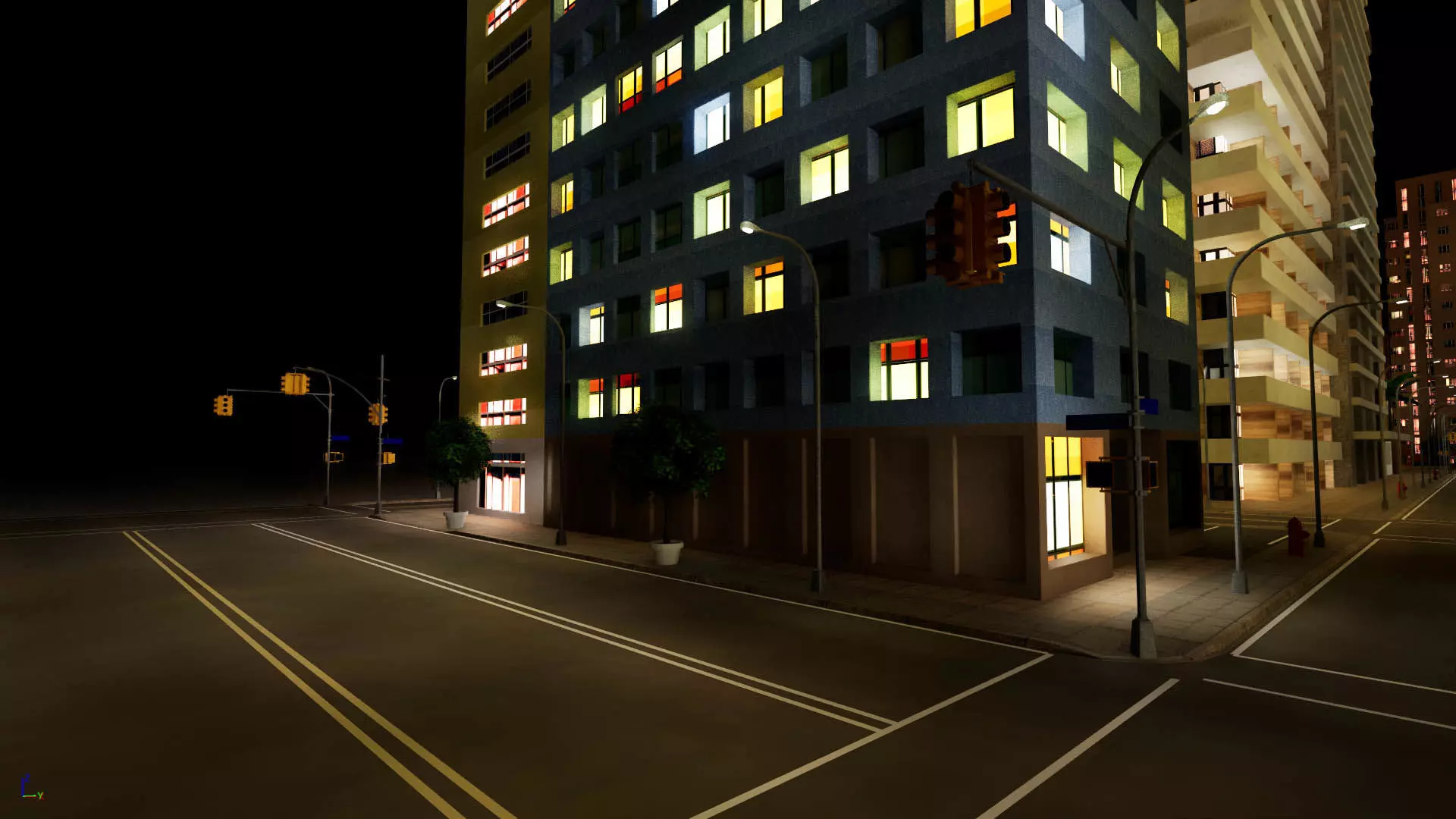City Downtown Skyscraper Street - Night - Unreal - Lot 10 Low-poly 3D model_4