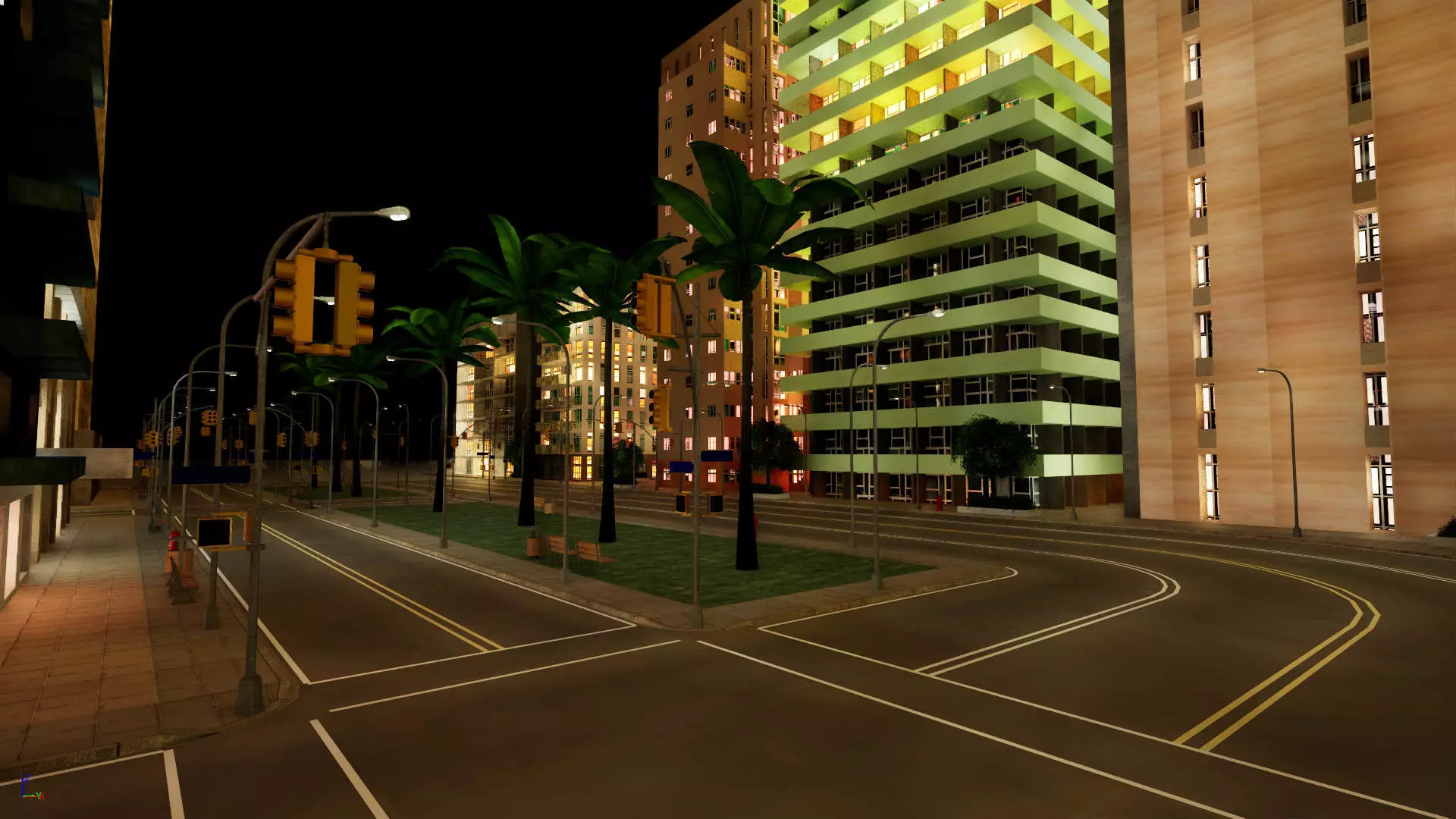 City Downtown Skyscraper Street - Night - Unreal - Lot 10 Low-poly 3D model_5