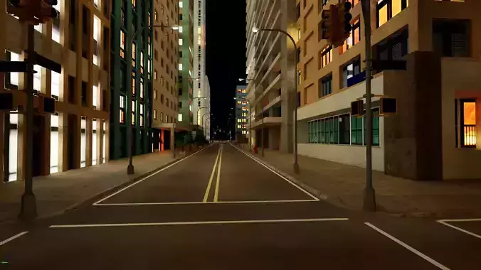 City Downtown Skyscraper Street - Night - Unreal - Lot 10 Low-poly 3D model City Downtown Skyscraper Street - Night - Unreal - Lot 10 Low-poly 3D model