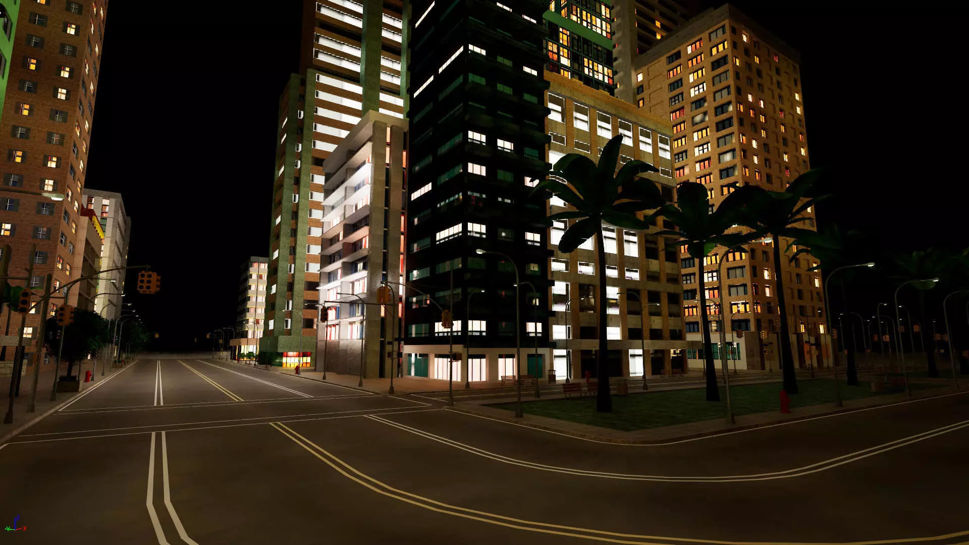 City Downtown Skyscraper Street - Night - Unreal - Lot 10 Low-poly 3D model_6