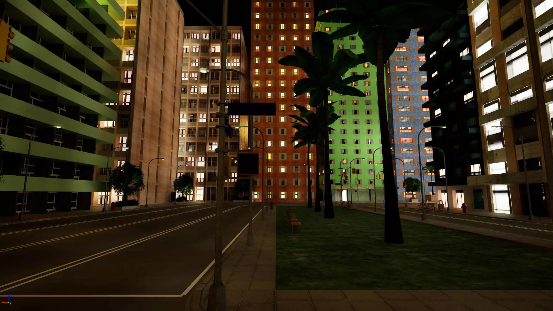 City Downtown Skyscraper Street - Night - Unreal - Lot 10 Low-poly 3D model_3
