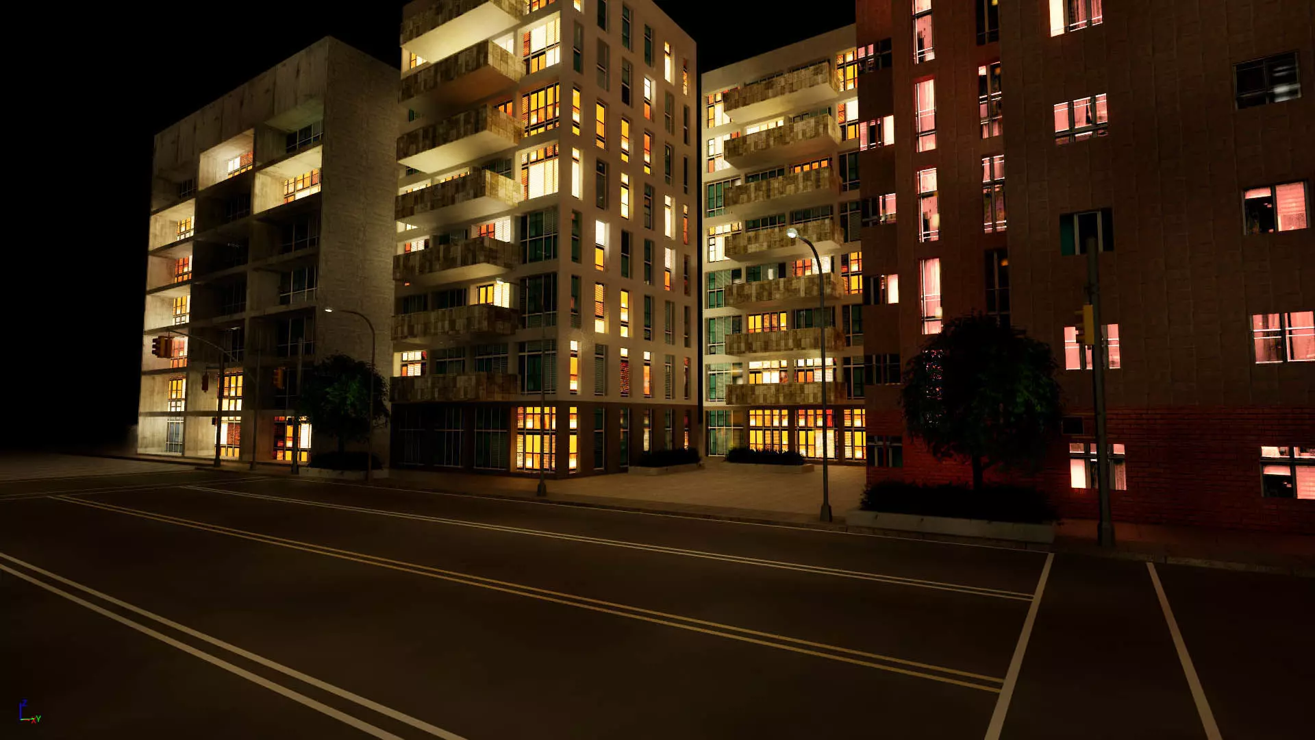 City Downtown Skyscraper Street - Night - Unreal - Lot 10 Low-poly 3D model_7