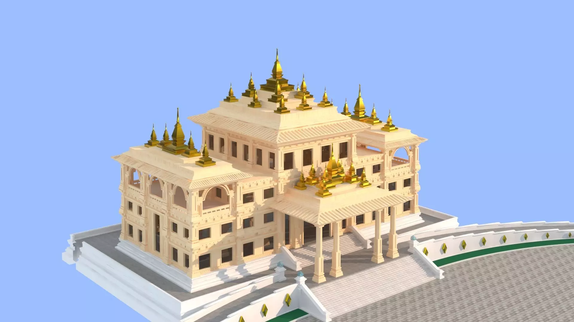 Southeast Asian - style teaching building 3D model_3