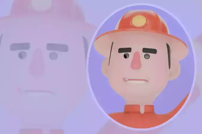 Stylized 3D Male Firefighter Character - Cartoon Angry Ladder 