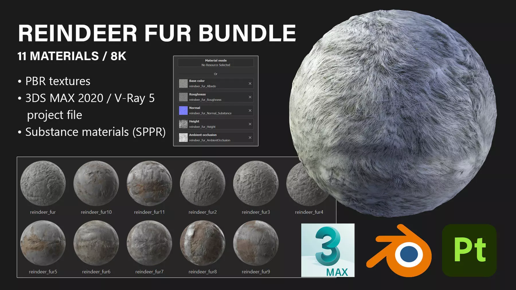 Reindeer Fur Bundle - 11 Materials - 8K Texture_0