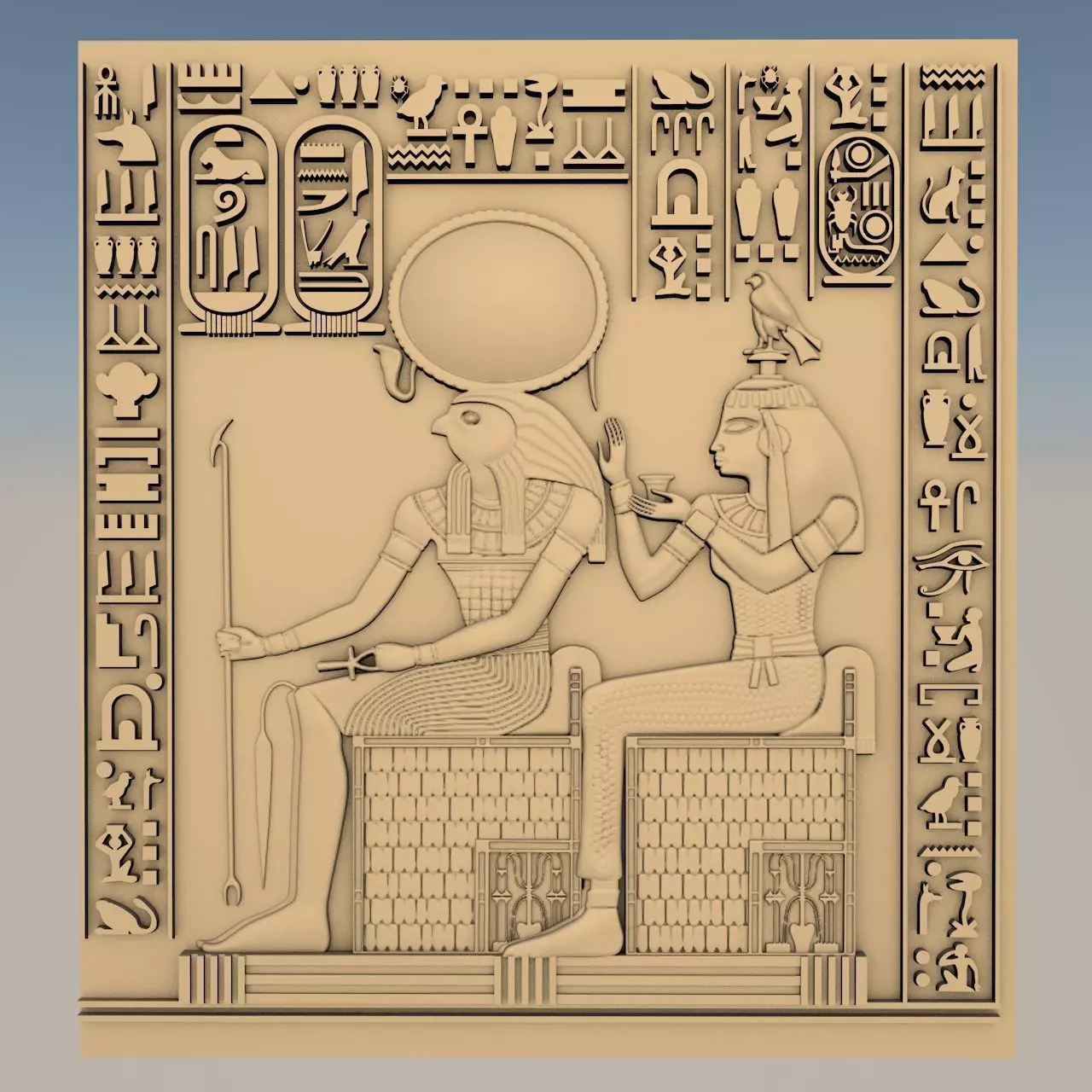 Egyptian Relief Horus and Geb rel05 3D print model_5