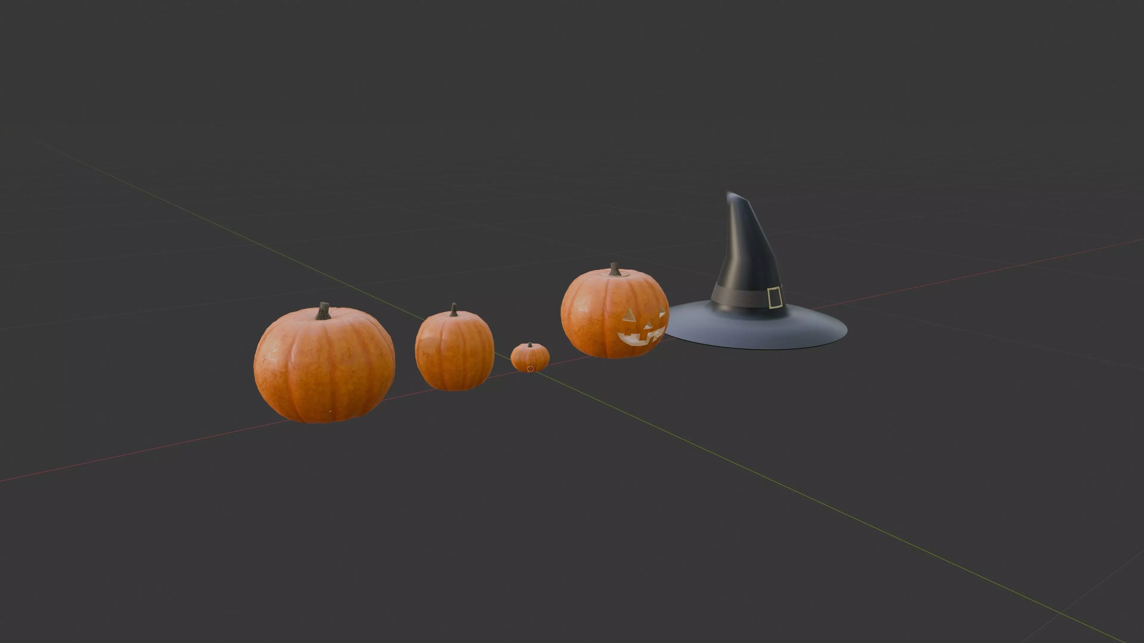 Pumpkins Jack-O-Lantern and Witch Hat Low-poly 3D model_8