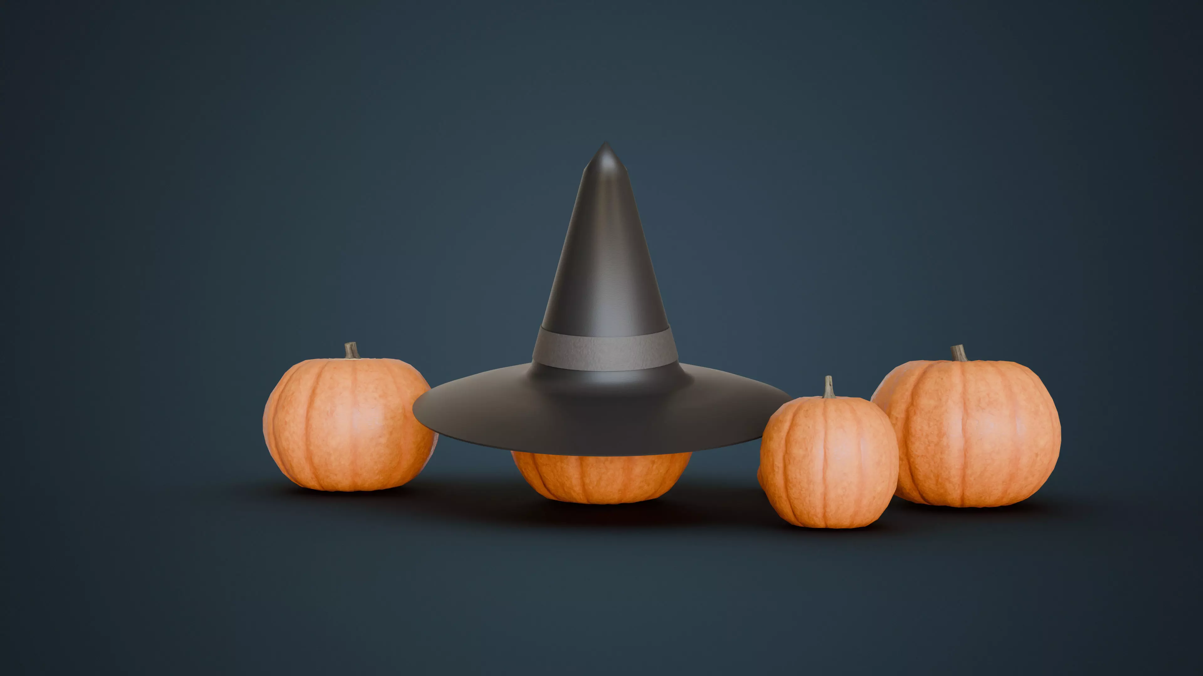 Pumpkins Jack-O-Lantern and Witch Hat Low-poly 3D model_6