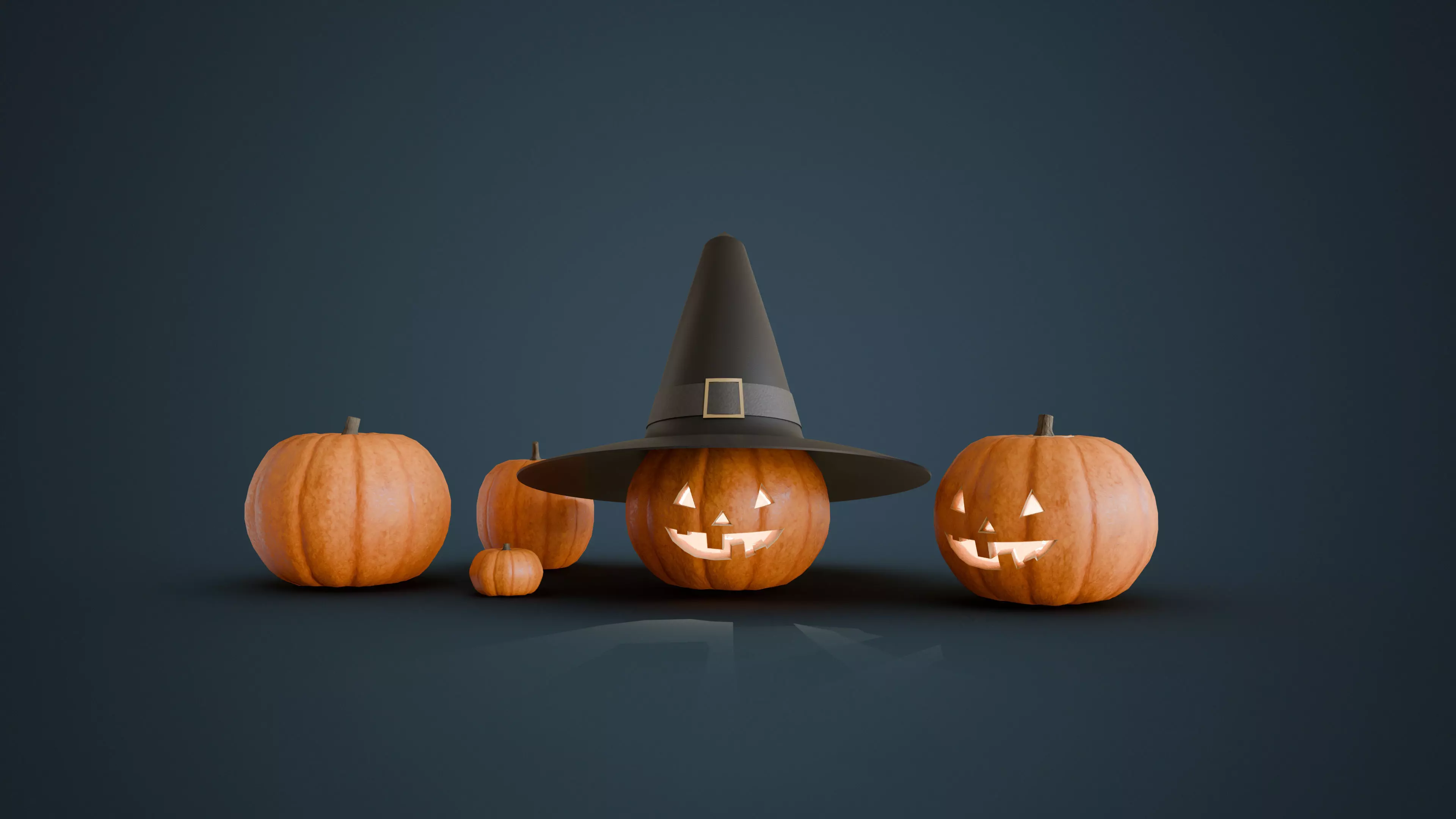 Pumpkins Jack-O-Lantern and Witch Hat Low-poly 3D model_2