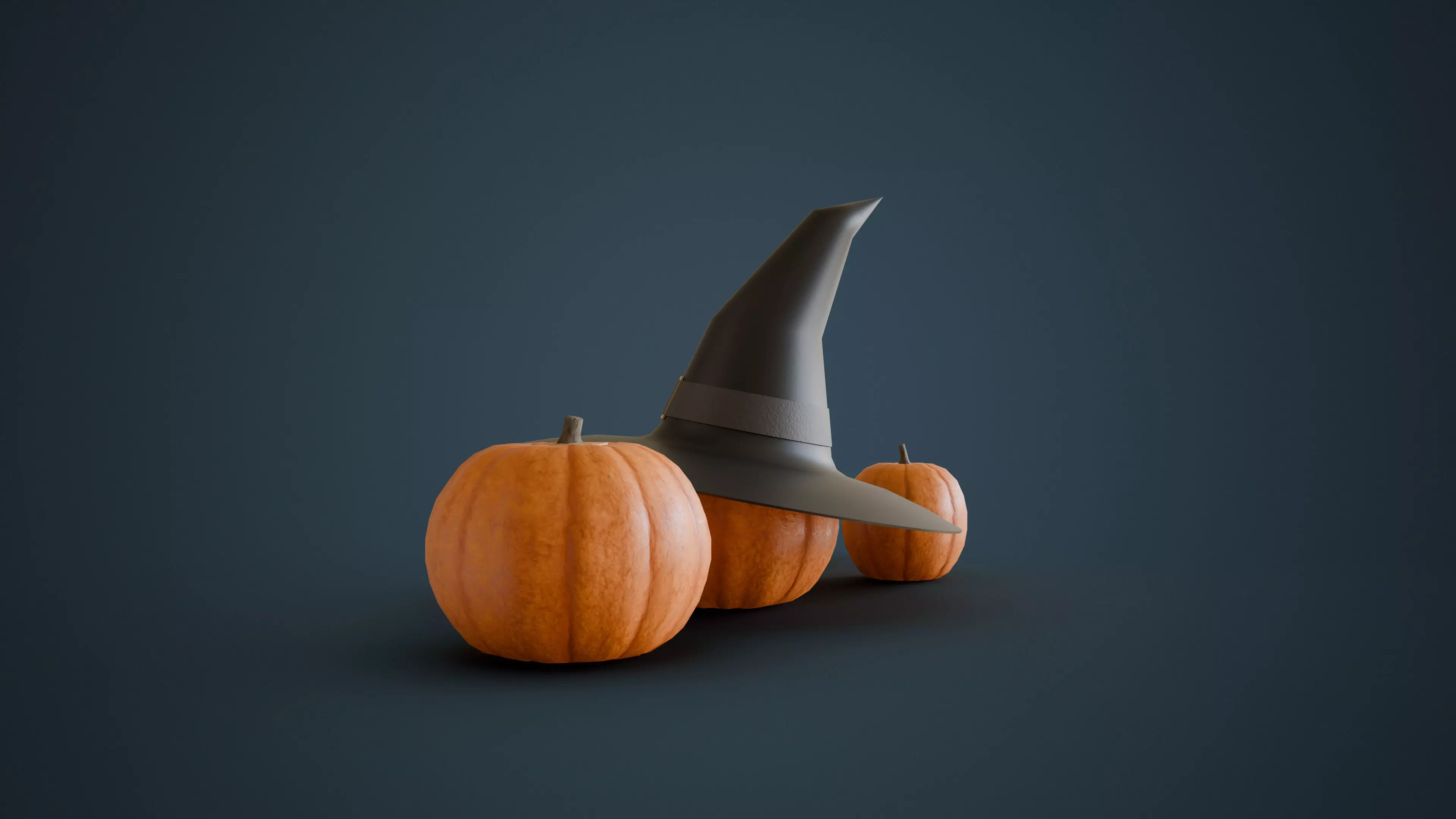 Pumpkins Jack-O-Lantern and Witch Hat Low-poly 3D model_5