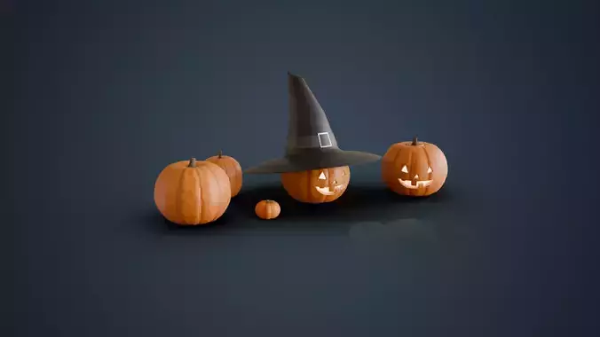Pumpkins Jack-O-Lantern and Witch Hat