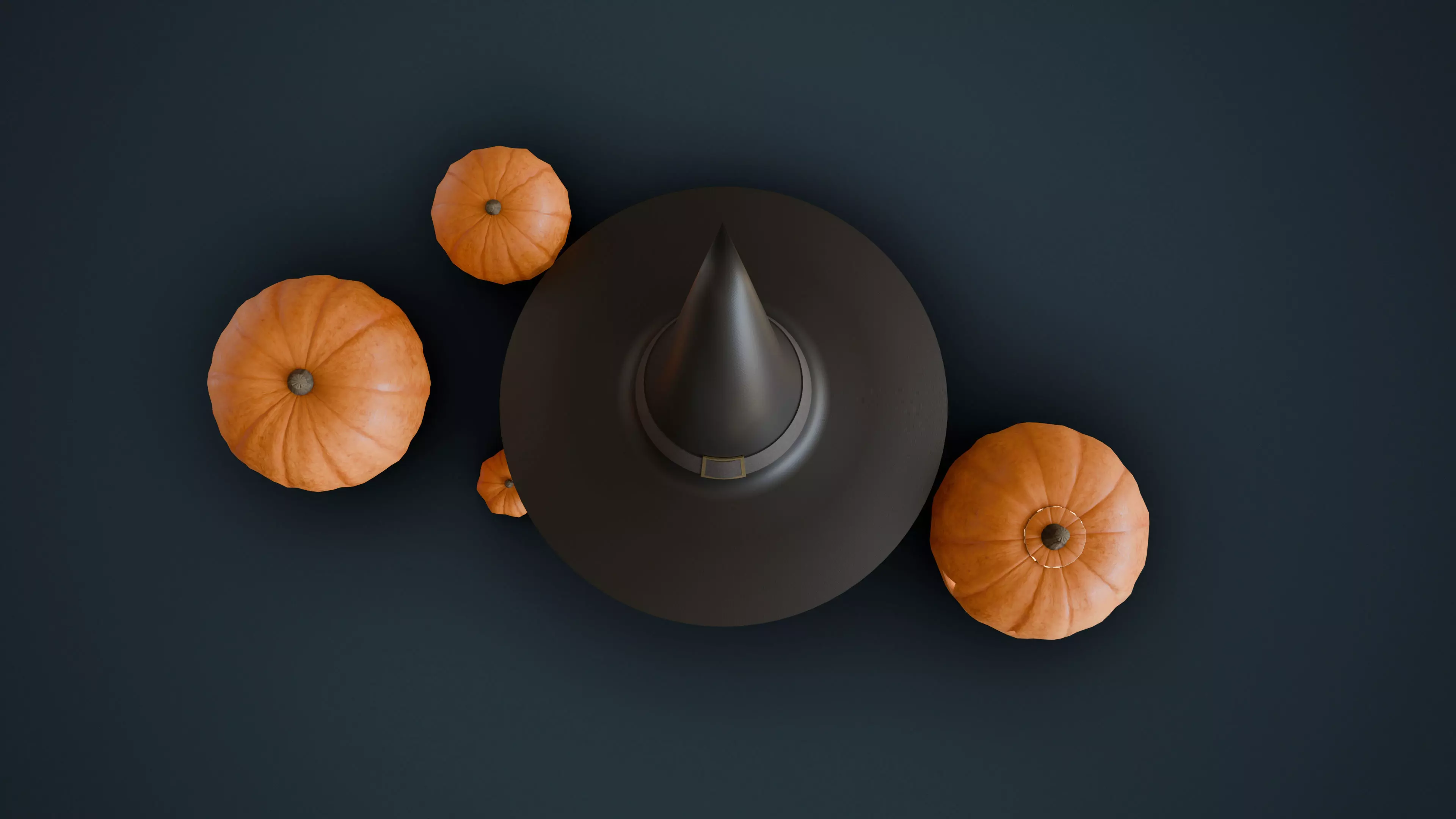 Pumpkins Jack-O-Lantern and Witch Hat Low-poly 3D model_3