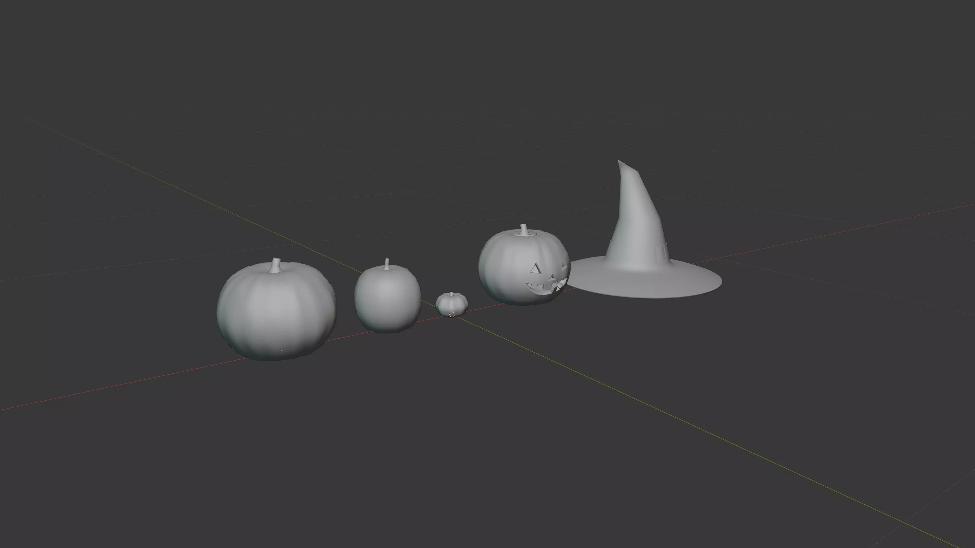 Pumpkins Jack-O-Lantern and Witch Hat Low-poly 3D model_10