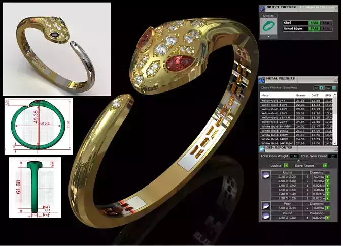 Serpent Cuff Bangle with Diamond and Ruby Embellishment bg0061