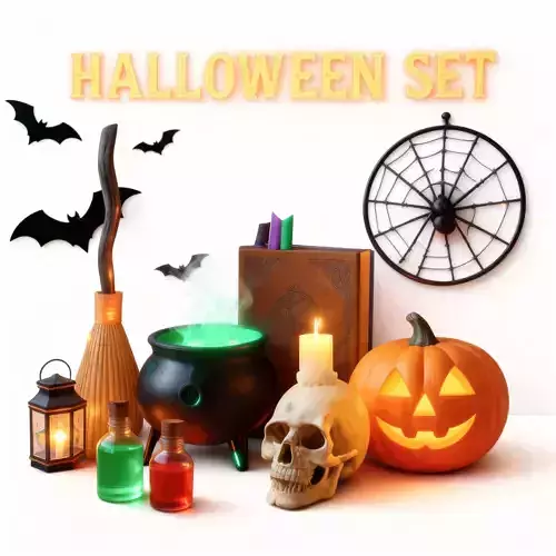 Halloween 3D Props Pack HIGH And Low Poly Low-poly 3D model