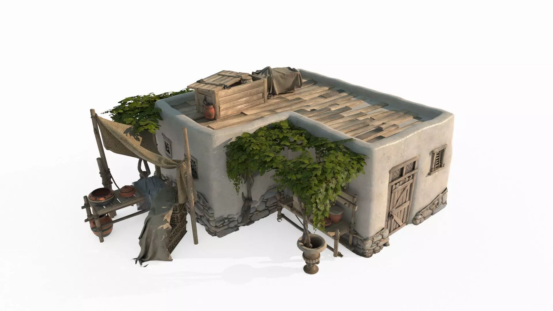 Medieval architecture bungalow 3D model_1