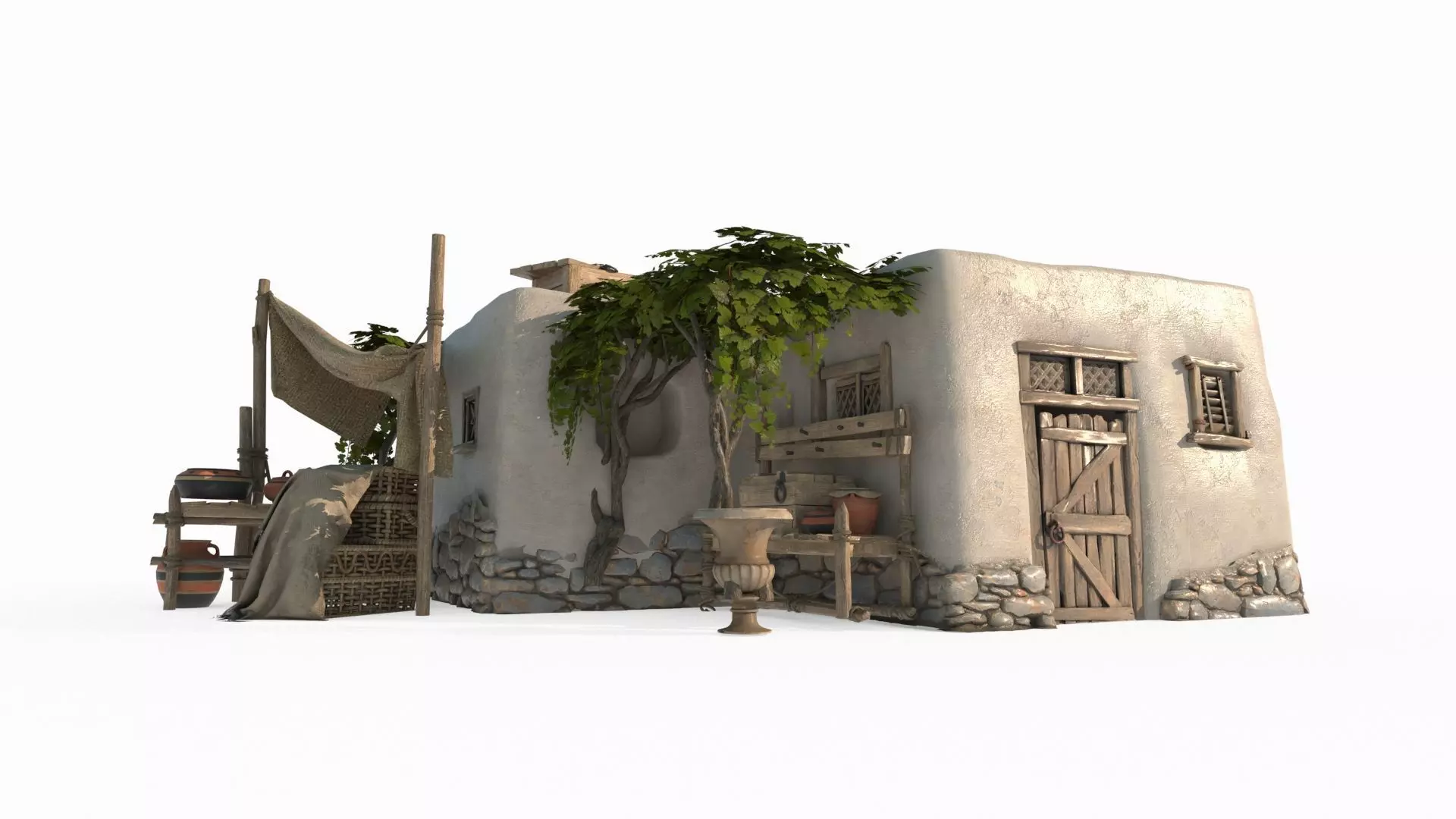 Medieval architecture bungalow 3D model_0