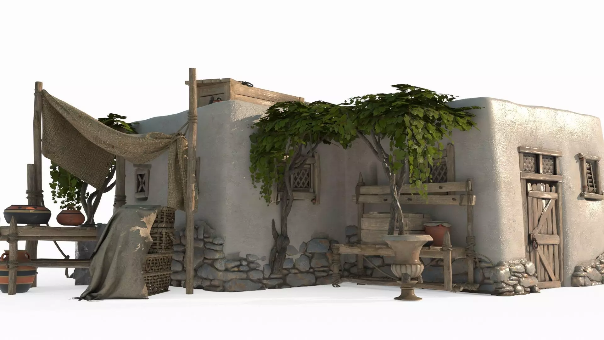Medieval architecture bungalow 3D model_3