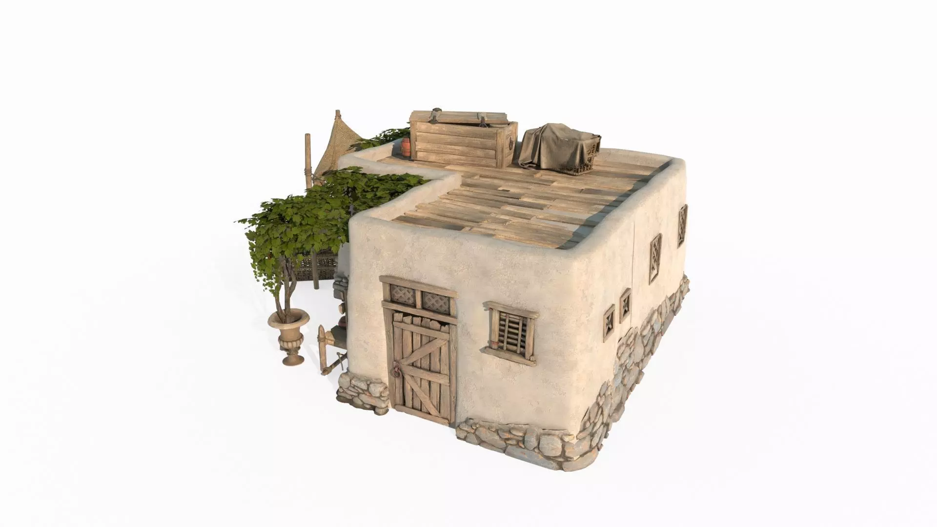 Medieval architecture bungalow 3D model_2