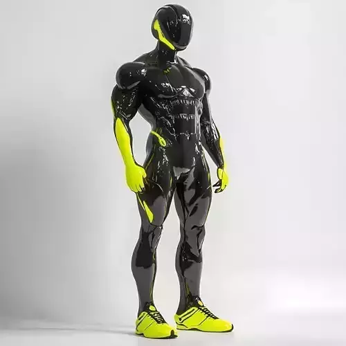 Cyberpunk Male Figure Glossy Black Suit Neon Yellow Accents 3D