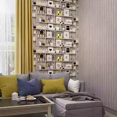 Scandi Shelf Collage Wallpaper Texture 