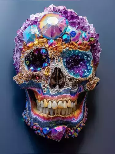 Amethyst Skeleton Sculpture Glowing Crystal Bones Purple Hue 3D