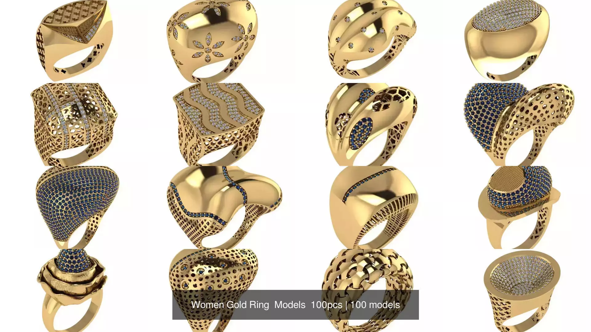 Women Gold Ring  Models  100pcs 3D Model Collection_6