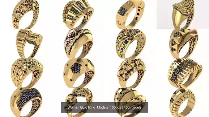 Women Gold Ring  Models  100pcs 3D Model Collection