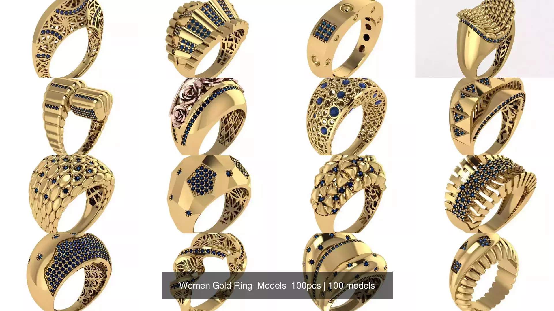 Women Gold Ring  Models  100pcs 3D Model Collection_0
