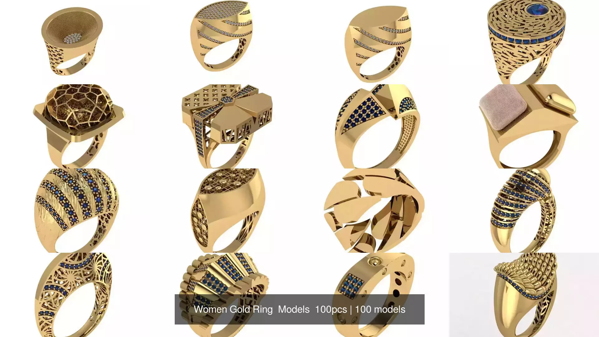 Women Gold Ring  Models  100pcs 3D Model Collection_8