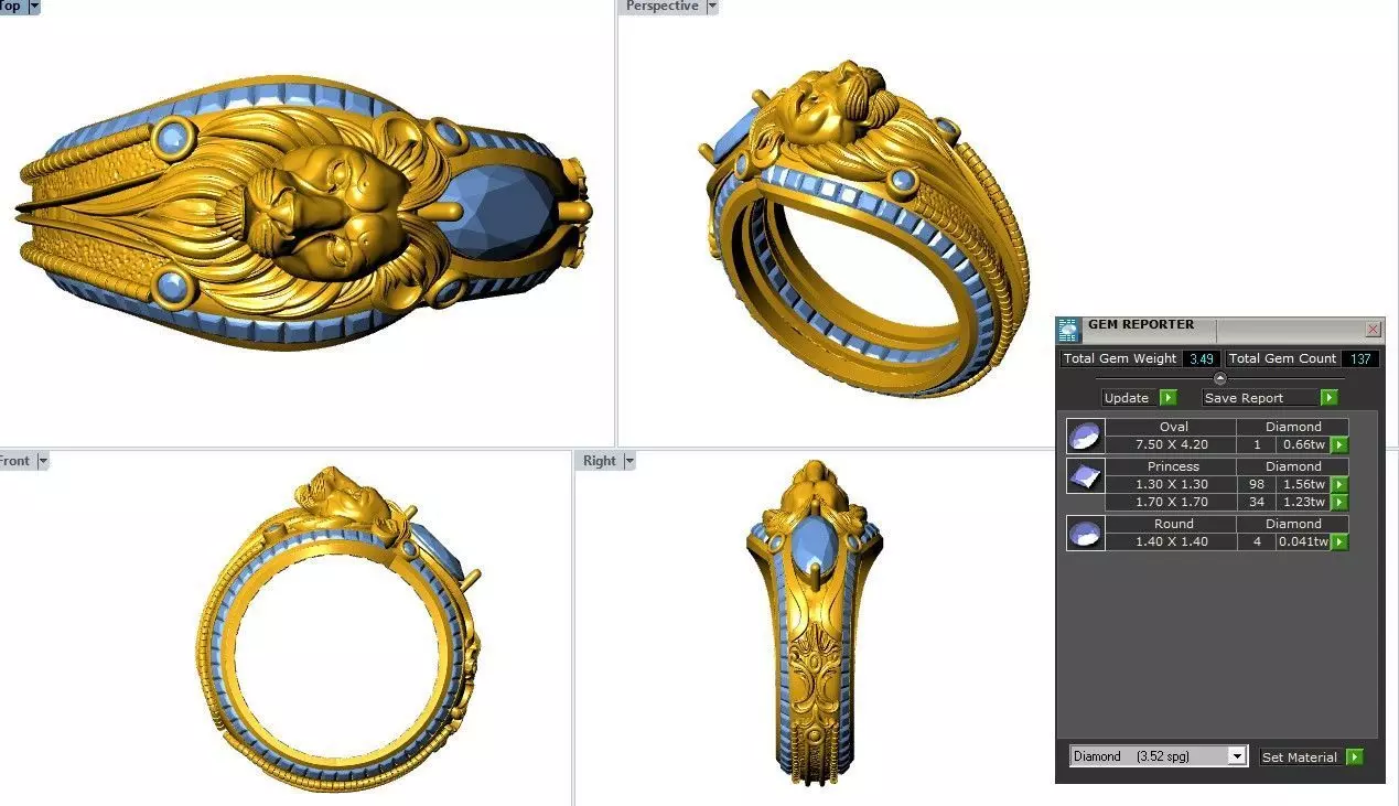 Luxury Lion Head Gemstone Ring 3D Model 3D print model_0
