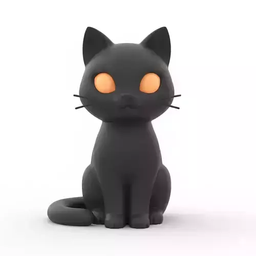 Realistic 3D Model of Black Cat Happy Halloween Concept