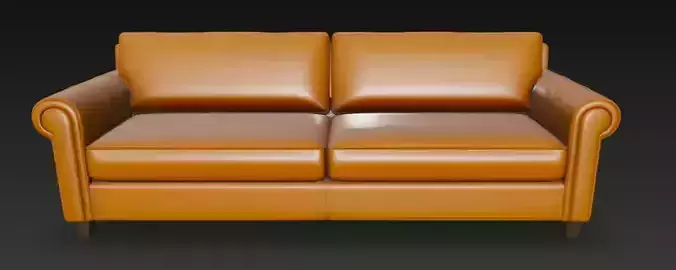 Modern Tan Leather Sofa 3D Model 3D model