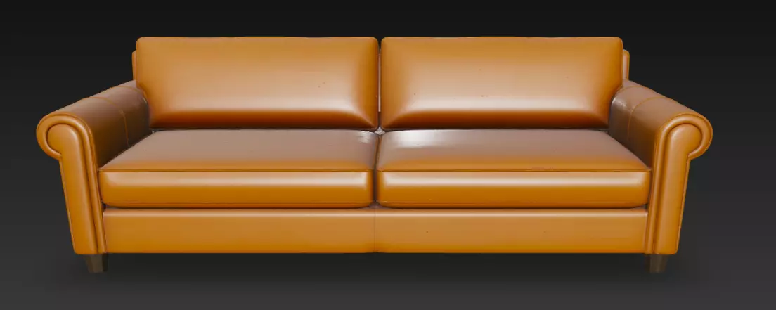 Modern Tan Leather Sofa 3D Model 3D model_0