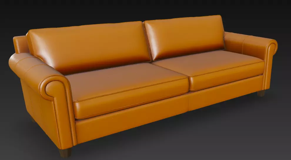 Modern Tan Leather Sofa 3D Model 3D model_1