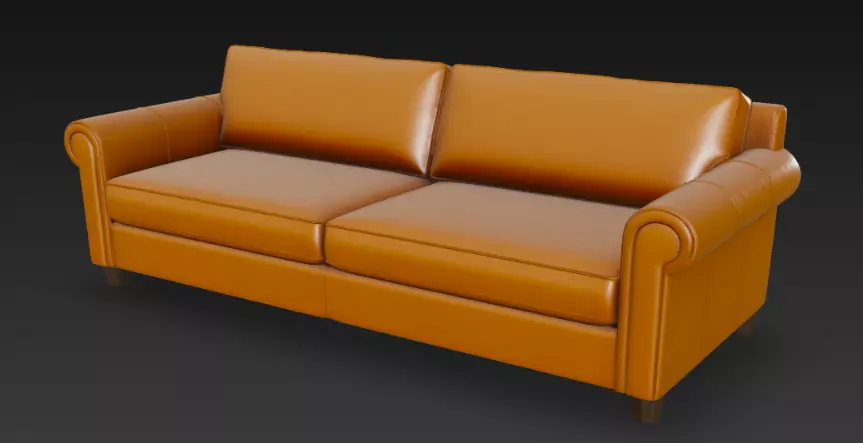 Modern Tan Leather Sofa 3D Model 3D model_3
