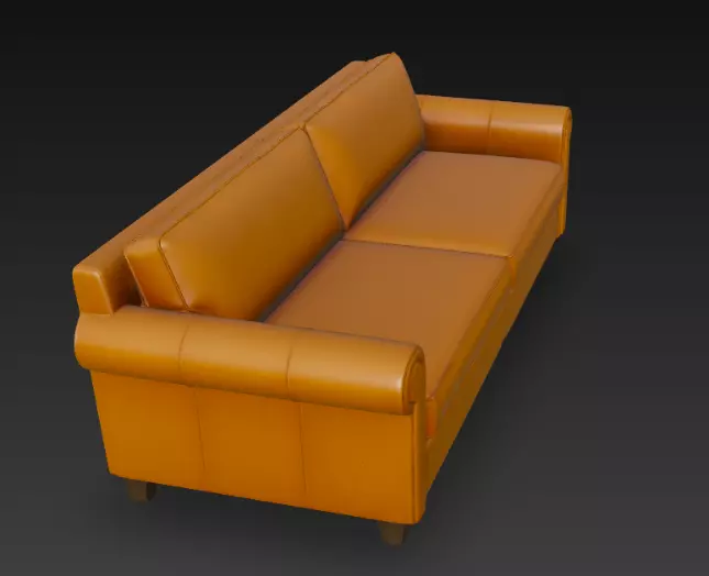 Modern Tan Leather Sofa 3D Model 3D model_2