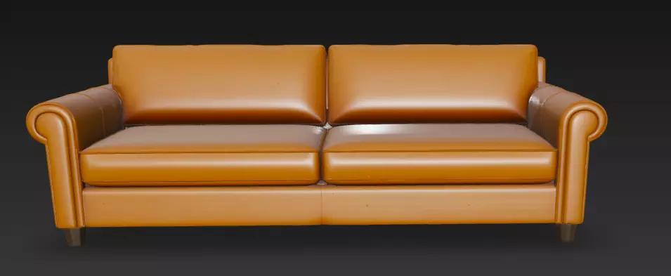 Modern Tan Leather Sofa 3D Model 3D model_4