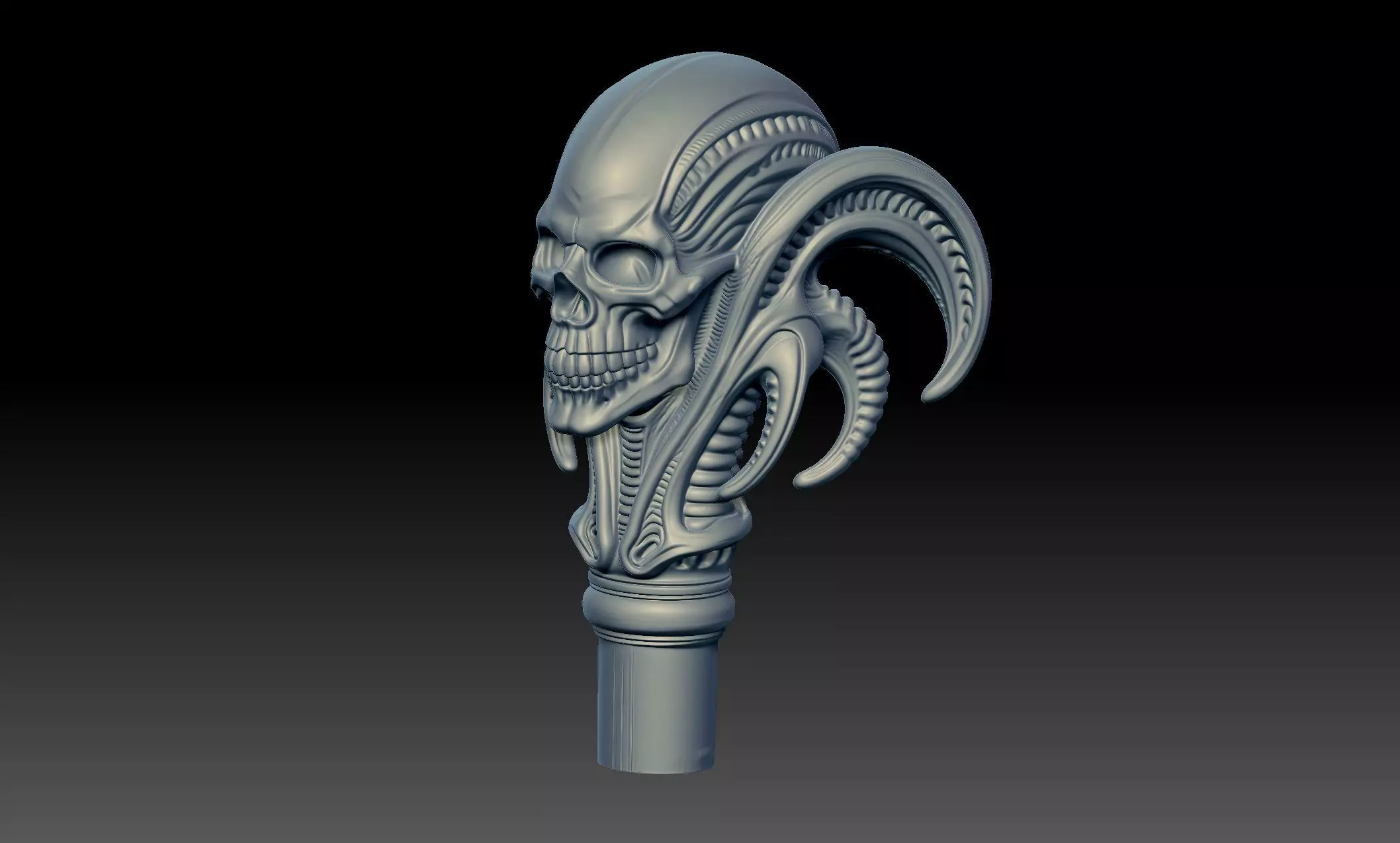 Alien style Skull Staff Head 3D print model