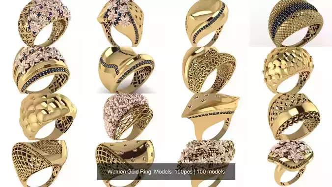 Women Gold Ring  Models  100pcs 3D Model Collection
