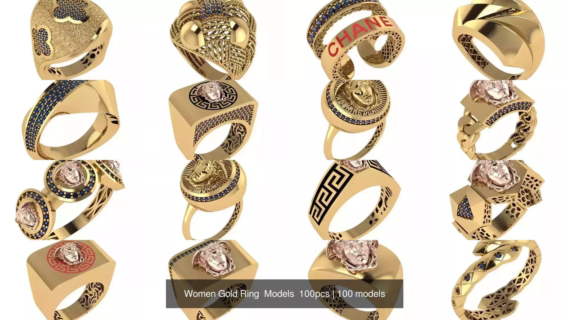 Women Gold Ring  Models  100pcs 3D Model Collection_8
