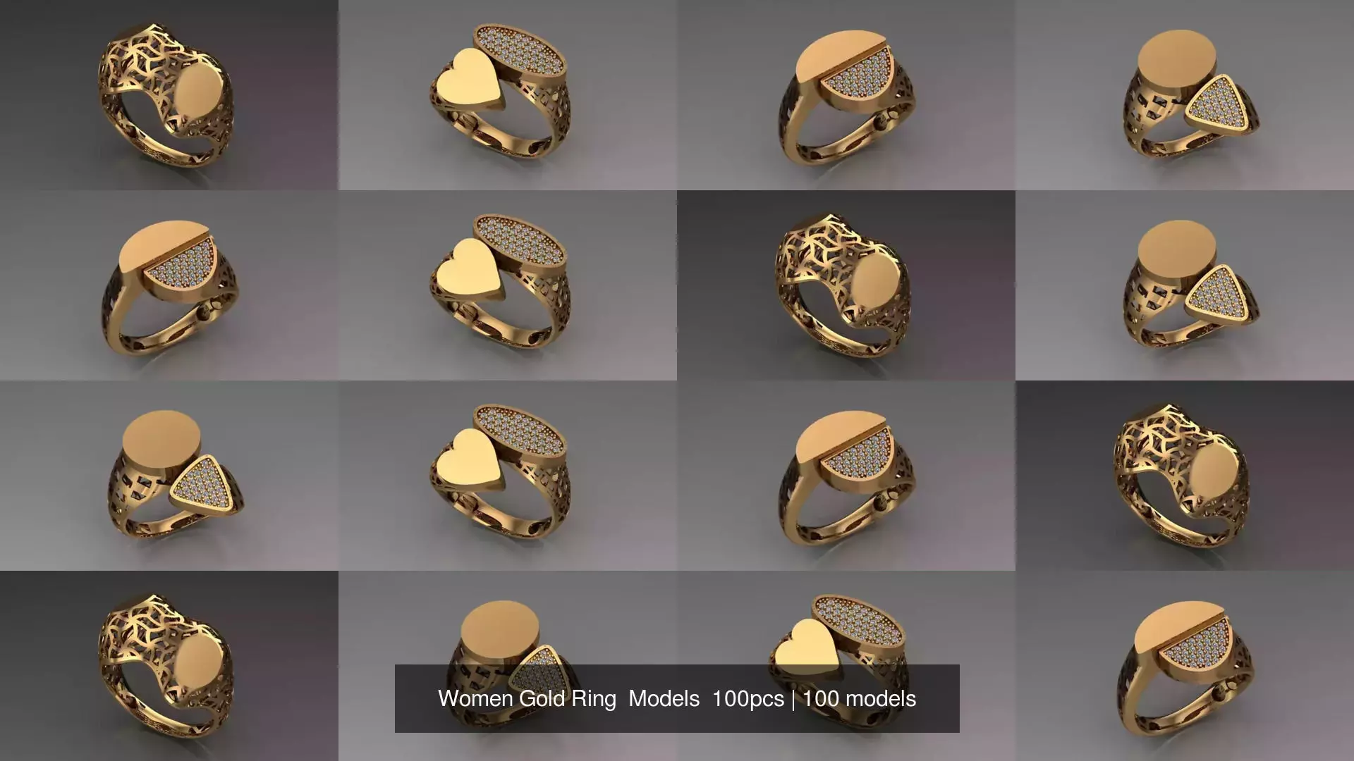 Women Gold Ring  Models  100pcs 3D Model Collection_12