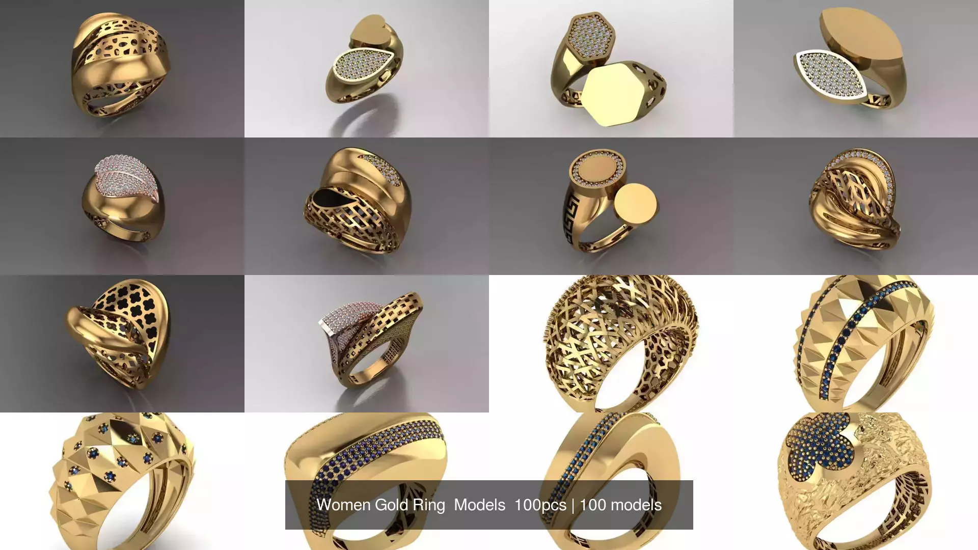 Women Gold Ring  Models  100pcs 3D Model Collection_6