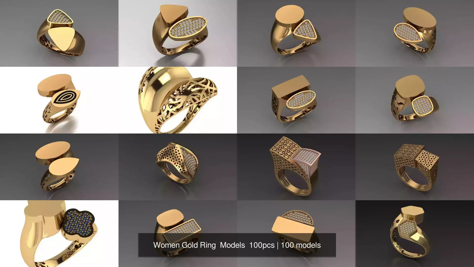 Women Gold Ring  Models  100pcs 3D Model Collection_2