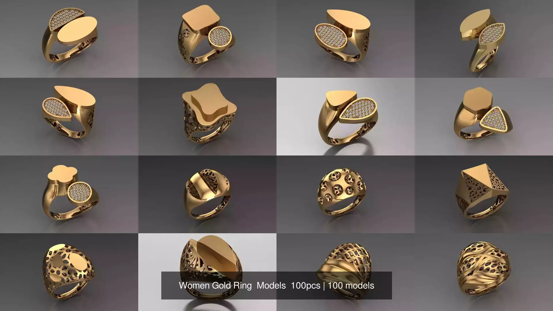 Women Gold Ring  Models  100pcs 3D Model Collection_4