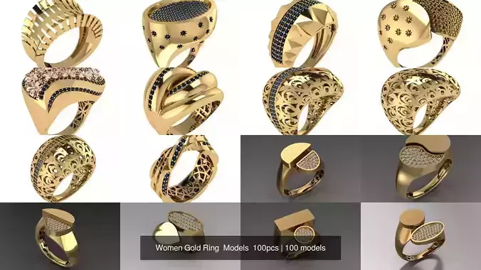 Women Gold Ring  Models  100pcs 3D Model Collection