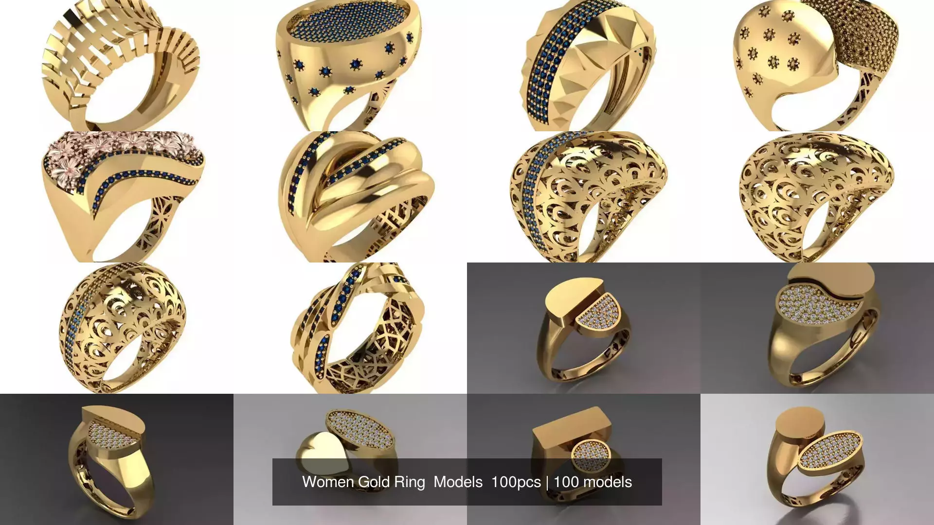 Women Gold Ring  Models  100pcs 3D Model Collection_0