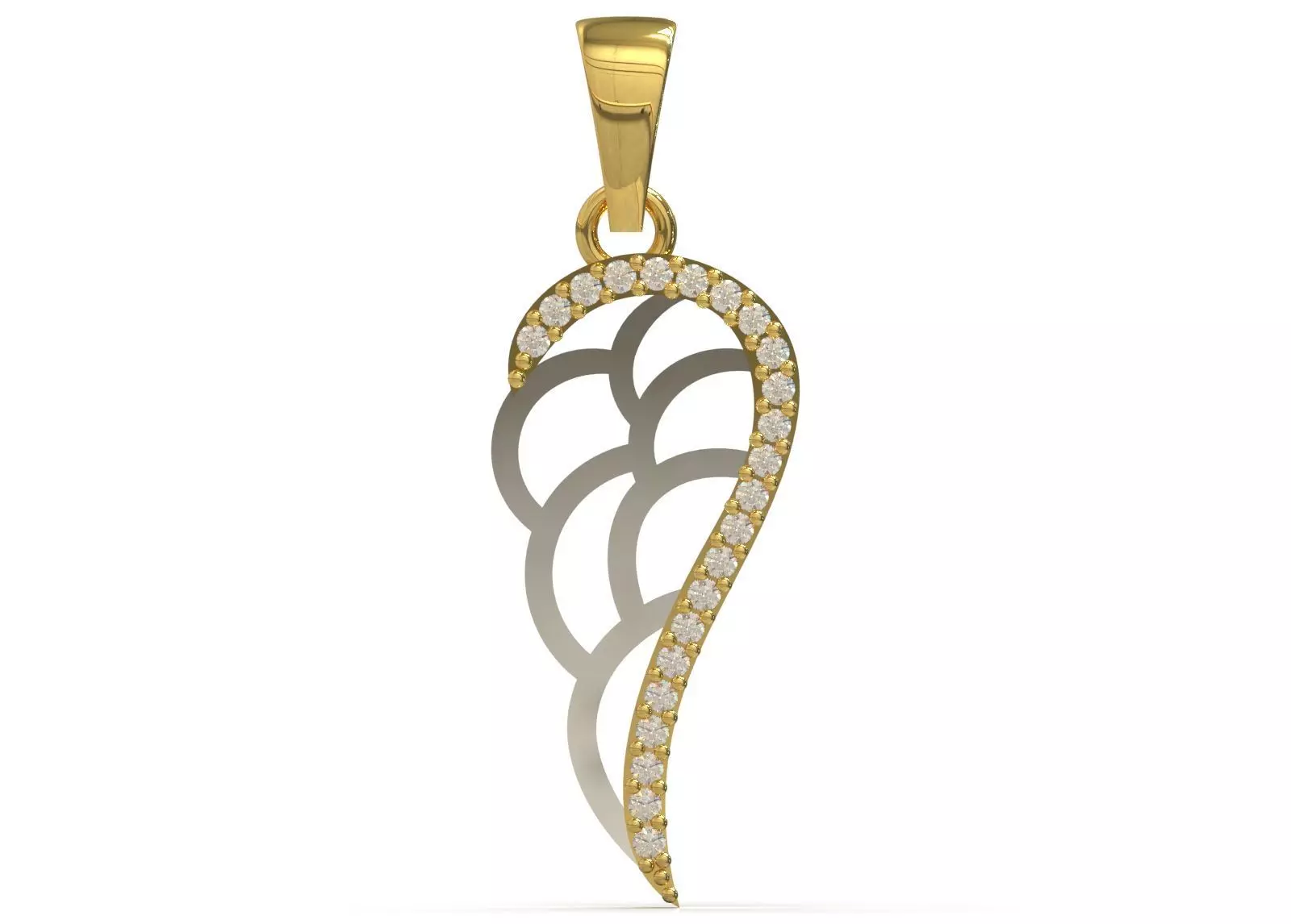 Two tone Angel Wing stl 3dm Pendant with Diamonds jp0358 3D print model_1